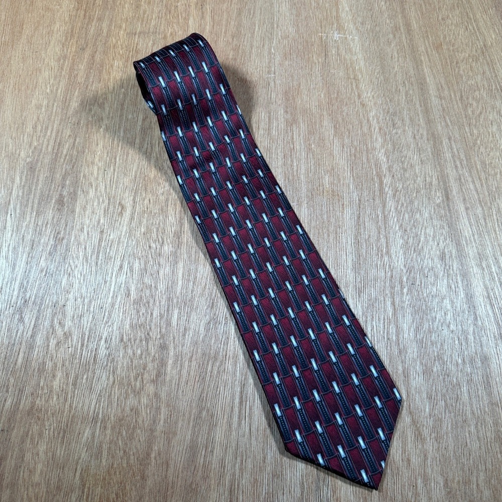 Joseph & Feiss Silk Necktie Mens OS Burgundy Geometric Hand Made Formal Business
